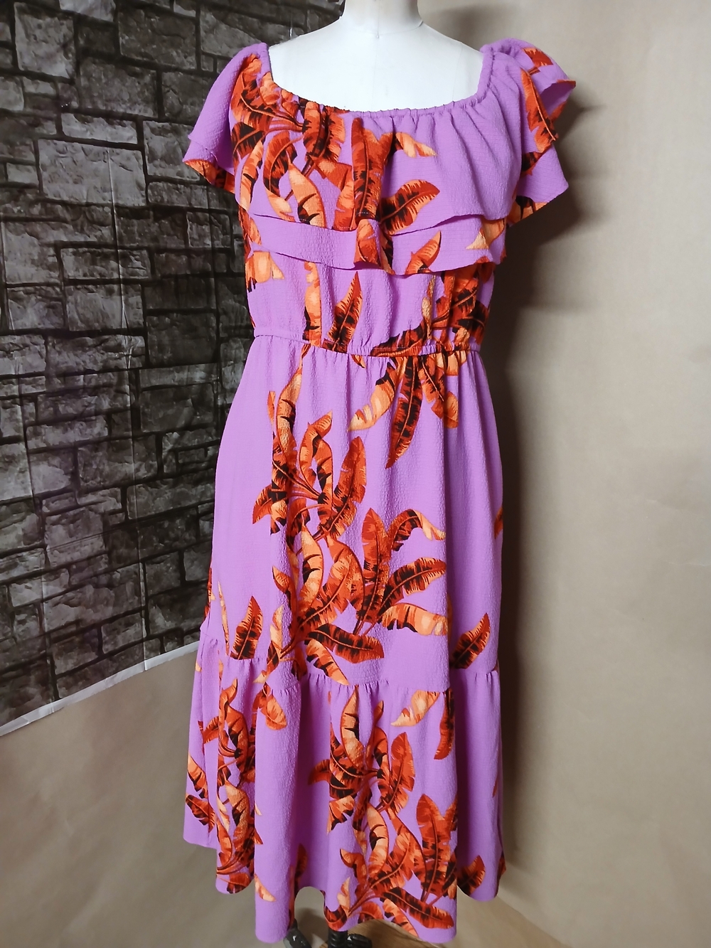 sofia by sofia vergara Lavender Maxi Dress with Orange Tropical Print